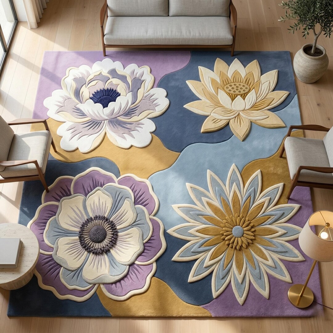 Area Rug Decor Handcrafted Floral Relief Area Rug Modern Sculpted Bloom Statement ...