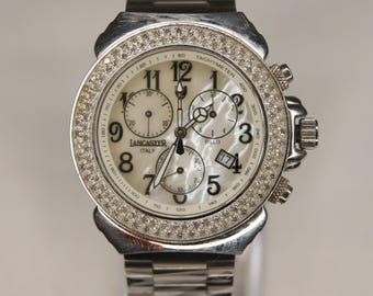 Lancaster Italy 0.94 Carat Diamond Quartz Chronograph Date Watch Mother-of-Pearl