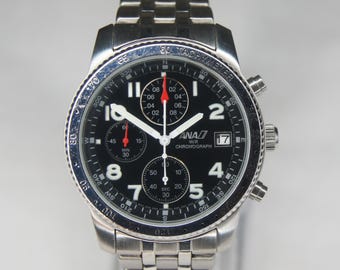 Rare ANA All Nippon Airways Stainless Steel Quartz Chronograph Date Wristwatch
