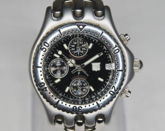Elgin USA Black Face FK-667-F Quartz Chronograph Date Stainless Steel Wristwatch