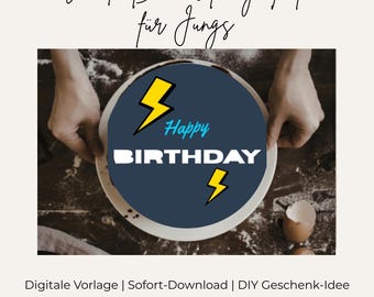 Burn Away Cake Template Boy Cool Blue Lightning | Editable Canva Template Birthday | Cake Boy Blue Black Digital | Mama Anne