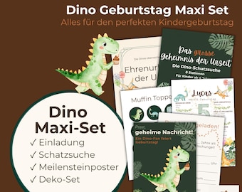 Set Maxi de Dinosaurios para Cumpleaños Infantiles con Búsqueda del Tesoro – Invitación Digital Personalizable + Búsqueda del Tesoro + Decoraciones + Póster – Descarga Instantánea en PDF