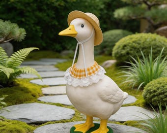Spring Porch Goose Outfit, Straw Hat, Gingham Collar, Porch Goose Clothes, Vintage Patio Lawn Decor, Creative DIY Farmhouse Garden Decor