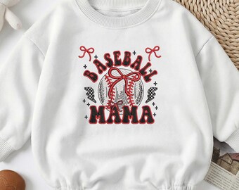 Baseball Mama Baby Sweatshirt Romper, Sports Mom Baby Outfit, Game Day Infant Romper, Baseball Season Newborn Clothes