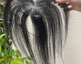 Natuurlijke zwarte remy-topper van echt haar, naadloze kanten basis, volumeclip met clip
