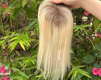 Niet-detecteerbare kroontopper van echt haar met realistische wortelschaduw, meerkleurig blond Remy-haarstukje