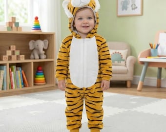 Plush Tiger Toddler Onesie – Cozy Animal Hooded Jumpsuit for Kids