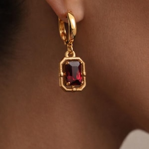 Gold Ruby Drop Earrings, 14K Gold Plated 925 Silver Earrings, Red Stone Dangle Earrings, Mothers Day Gift, Gift for Her