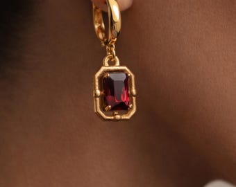 Gold Ruby Drop Earrings, 14K Gold Plated 925 Silver Earrings, Red Stone Dangle Earrings, Mothers Day Gift, Gift for Her