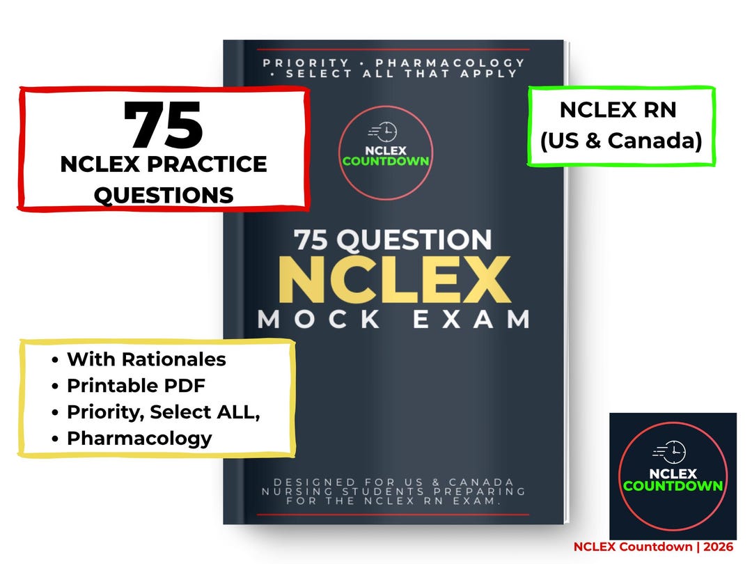 NCLEX Practice Questions Pdf, 75 NCLEX Rn Questions Rationales, Nursing Student Study Guide ...