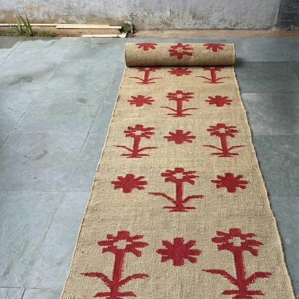Handmade Wool Jute Kilim Runner Rug Warm Winter Hallway Runner | Handwoven Dhurrie Rug Boho Tribal Floor Runner Rug