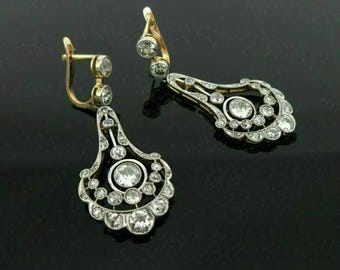 Art Deco Fan Drop Earrings in 14K White Gold or Sterling Silver, Vintage Scalloped Lace Dangle Earrings, Antique Style Edwardian Bridal