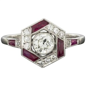 Art-Deco-Verlobungsring mit altem Diamant im Art-Deco-Stil, massiver Weißgold-Hexagon-Halo-Ring, Vintage Geometrischer Zielring, antikes Versprechen