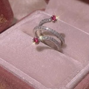 Snake Spiral Ruby Diamond Cocktail Ring ,Sterling Silver Wrap ,Serpent Statement Fine Jewelry ,Gift For Women ,Elegance Style