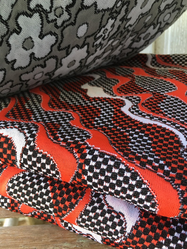 Set of two genuine groovy 1960s70s polyester groovy home decor or apparel easy sewing and washing fabric yardage trevira stretch fabric