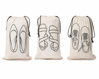 IVILLAGE Reusable & Washable 100% Cotton Shoe Covers with Drawstring, Travel/Home Storage, Handcrafted, Pack of 12, Off-White