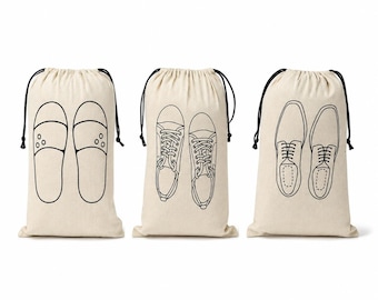 IVILLAGE Sacos/Capas de Algodão para Sapatos (40,6 x 25,4 cm), Organizador de Viagem Reutilizável com Fecho de Cordão, Estampa Artesanal de Rabiscos - Masculino, Branco
