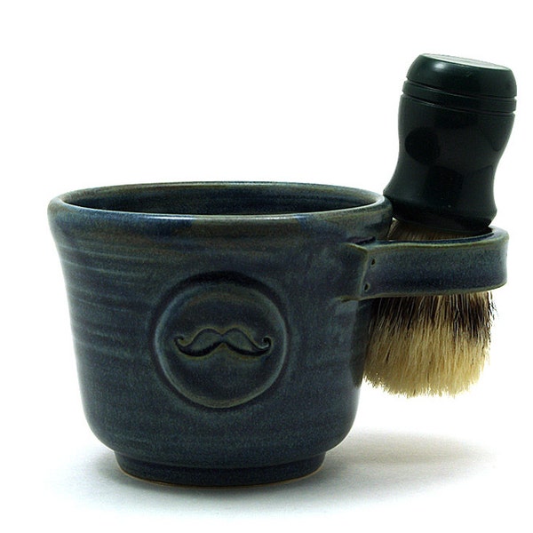 Blue Mustache Shaving Mug Christmas Husband Boyfriend Gift Brush is Not Included Ready to Ship