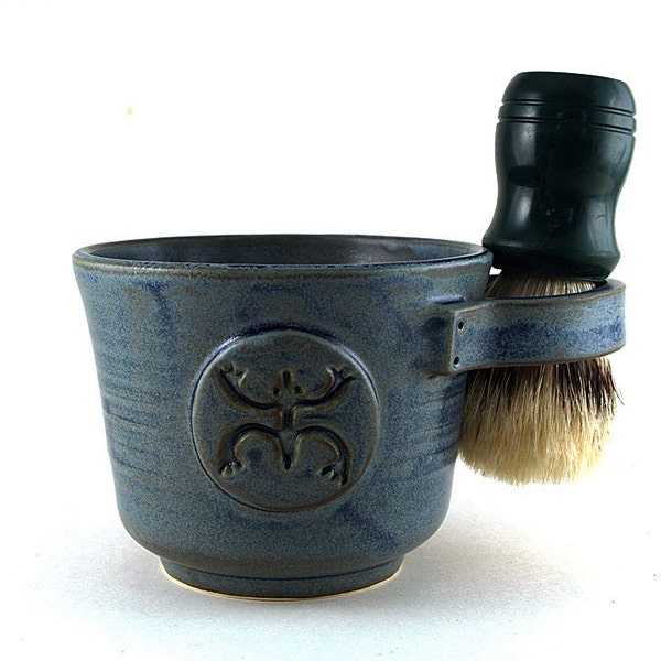 Blue Shaving Mug with a Coqui  or Tree Frog, Shaving Bowl, Shave Cup, Unique Gift for Men by MiriHardyPottery  - Brush NOT Included