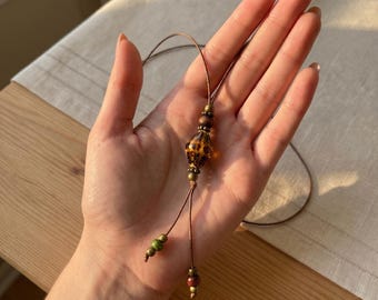 Handmade Ceramic Leather Long Necklace – Unisex Natural Minimalist Jewelry