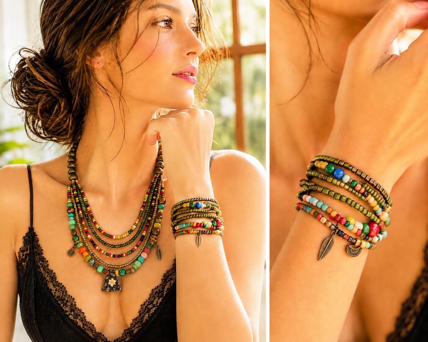Layered Boho Turkish Beaded Necklace, Ethnic Tribal Jewelry, Colorful Statement Necklace, Festival Hippie Bohemian Gift