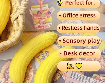Banana Squishy Toy, Super Soft Slow Rise Fidget, Realistic Fruit Stress Reliever, Kawaii Desk Decor for Adults, Silent Sensory Toy