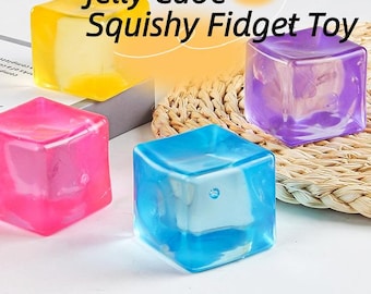 Cute Jelly Cube Squishy Toy , Sensory Fidget, Stretchy Anxiety Relief Toy for Kids/Adults,Calming Desk Fidget, Gift for Office & Home