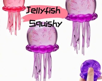 Jellyfish Squishy | Glitter Fidget Toy | Cute Stress Relief Squeeze Toy, Ocean Themed Sensory Fidget Toy for Kids & Adults