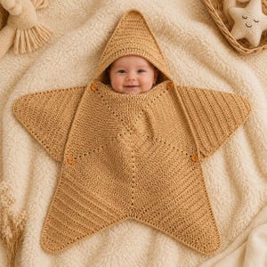 Crochet Baby Star Onesie Pattern PDF, Hooded Baby Cocoon Pattern, Star Baby Wrap Crochet Pattern, Newborn Sleep Sack, Baby Shower Gift
