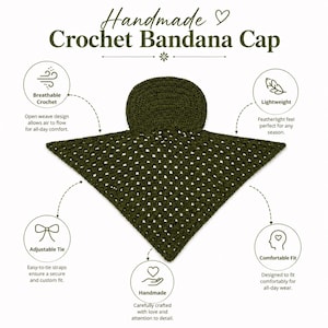Crochet Bandana Cap Pattern | Bandana Cap with Visor, Handmade Head Scarf Hat, Unisex Crochet Hat Pattern  (PDF Pattern)