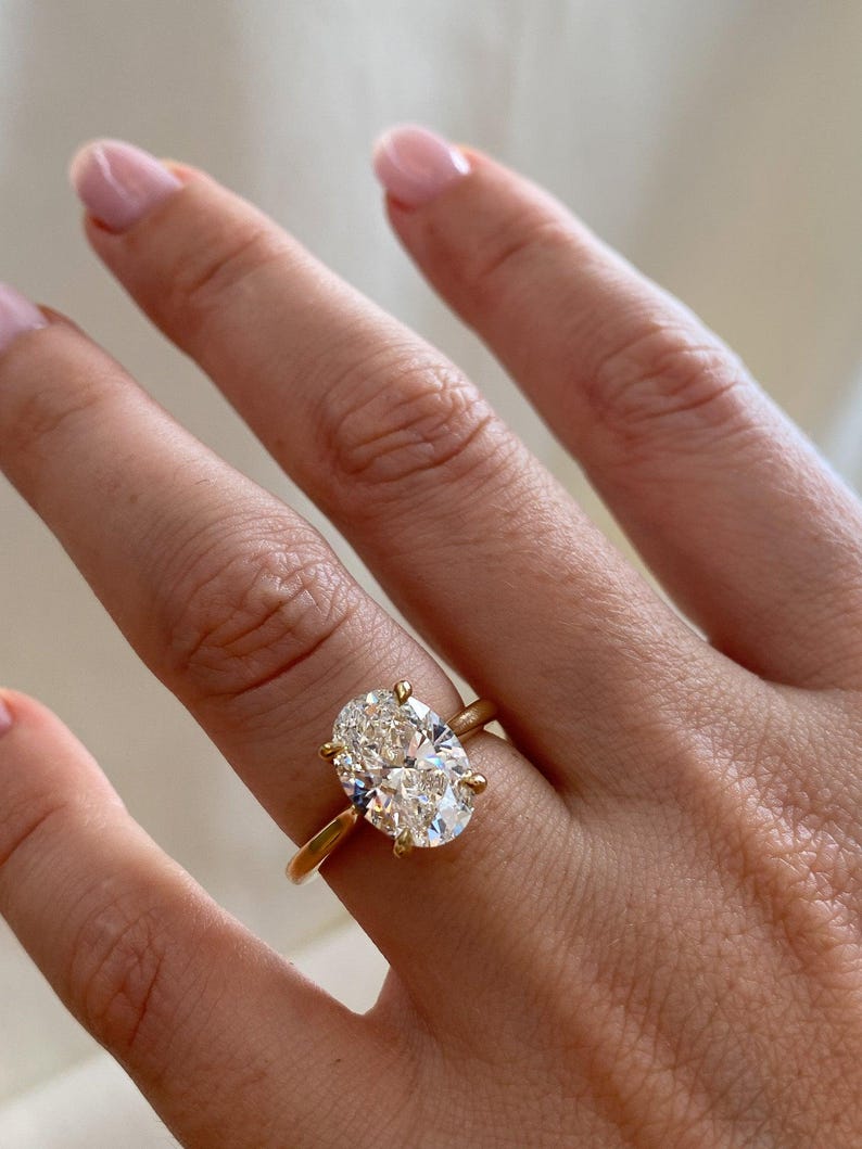 3 CT Oval Cut Moissanite Engagement Ring, 14K Solid Gold Ring ...