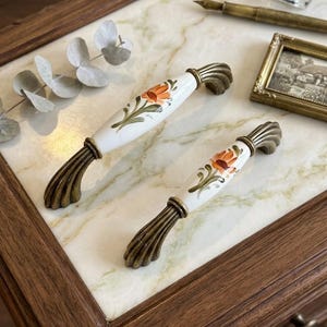 Hand Painted Porcelain Cabinet, Handle Antique Gold ,128mm ,160mm, Vintage Drawer Pull, Kitchen Cabinet Hardware Dresser Pull