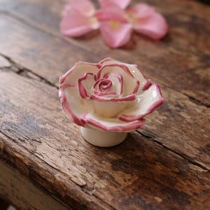 Luxury Handmade Pink Rose Porcelain Knob, Vintage Ceramic Cabinet Knob, Shabby Chic Drawer Pull, Premium Furniture Handle