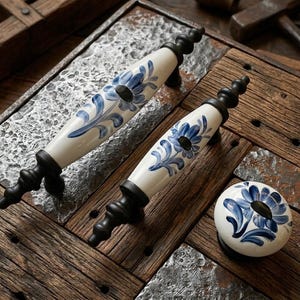 Vintage Floral Ceramic Drawer Pull, Porcelain Furniture Handle, Dresser Knob, Kitchen Cabinet Handle, Decorative Cabinet Knob 64 96 mm