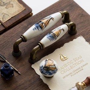 Vintage Porcelain Cabinet Handle, Ceramic Drawer Pull, Shabby Chic Furniture Knob, Kitchen Cabinet Handle, Single Hole 96 mm 128 mm