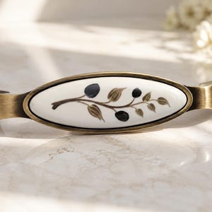 128mm Hand Painted Olive Porcelain Cabinet Handle Antique Brass Drawer Pull Rustic Farmhouse Kitchen Cabinet Furniture Hardware