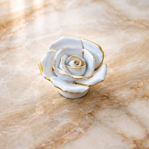 Luxury Ceramic Rose Knob Handmade, Shabby Chic Cabinet Knob, Vintage Drawer Pull, French Country Furniture Handle