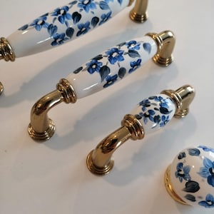 Hand Painted Porcelain Cabinet Knob & Handle Single Hole 64mm 96mm 128mm,Vintage Drawer Pull , Kitchen Bathroom Furniture