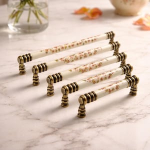 Frans landelijk porseleinen handvat, vintage bloemen kasthandvat, antiekgouden ladeknop keukenmeubels Decoratieve knop 96.128.160.192.224 mm