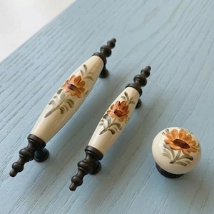 Vintage Floral Ceramic Drawer Pull, Decorative Cabinet Knob, Shabby Chic Furniture Handle, Floral Knob Single, 64, 96 mm