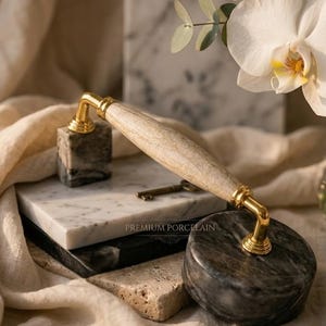 Porcelain Cabinet Handle Gold , Premium Kitchen Cabinet Pull ,Bathroom Drawer Wardrobe Furniture Handle, 96 mm ,128 mm,160 mm