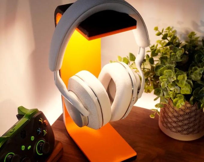 Headphone Stand with Integrated Light | Minimalist Two-Tone Headphone Hanger | Gaming and Office Setup Accessories | 3D Printed PLA