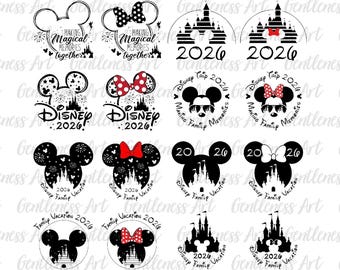 Paquete de vacaciones familiares 2026 (SVG/Phg), Reino Mágico (SVG), Viaje familiar, Equipo familiar (SVG), Modo vacaciones con amigos (SVG), Disney 2026 Mickey Minnie