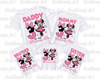 Minnie Mouse, niña de 3.er cumpleaños, diseño de camisetas familiares 2026, hija de 3.er cumpleaños, papá, mamá, hermana, hermano de la cumpleañera, regalo de Minnie Mouse