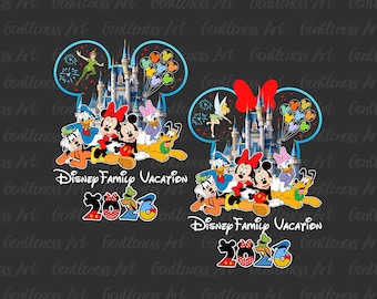 Paquete de viaje familiar a Disney 2026 (PNG), Vacaciones familiares 2026, Daisy Friend Squad, Modo vacaciones, Reino Mágico (PNG), Diseño de camiseta para descarga digital