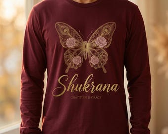 Spiritual Butterfly Long Sleeve Shirt – Shukrana Gratitude Devotional Tee