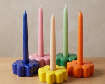 Portavelas de cerámica hechos a mano con forma de flor