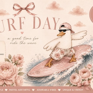 Surf Day Duck PNG  | Coquette Beach Duck | Watercolor Surfing Duck | Cute Summer PNG | T-Shirt Sublimation | Mug Design | Tote Bag PNG