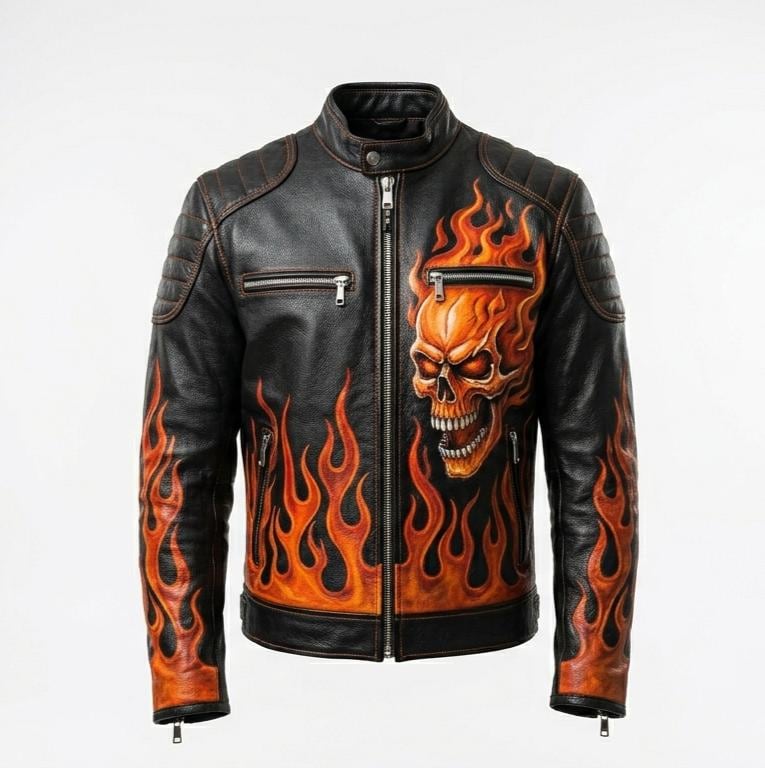 Harley Davidson Leather Flames Jacket - Etsy