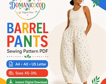 Barrel Pant Sewing Pattern PDF | Linen Wide Leg Pant Pattern | Balloon Leg Trouser | Beginner Friendly Instruction, A0 A4 Printable Pattern
